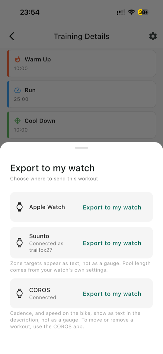 Export to my watch: Apple Watch, Suunto and COROS