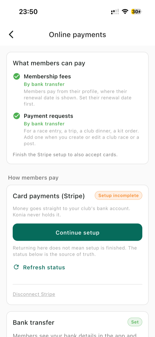 Online payments screen