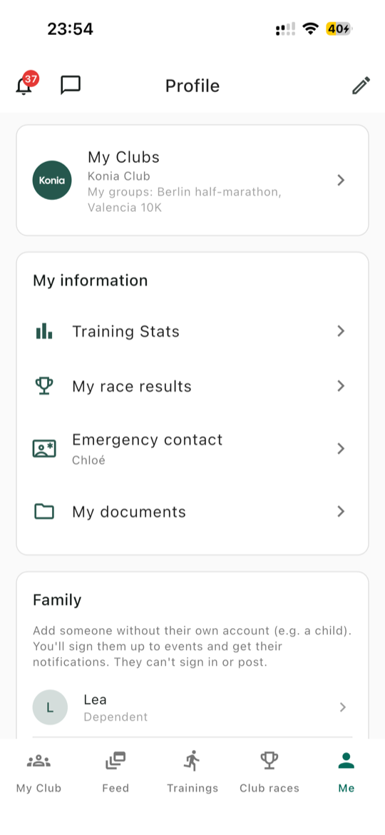 Profile screen