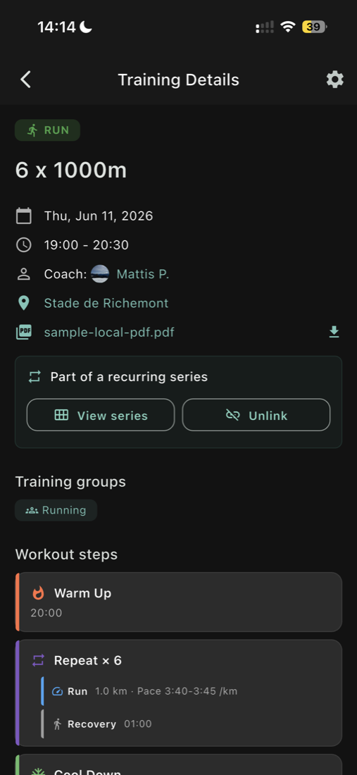 Workout detail screen